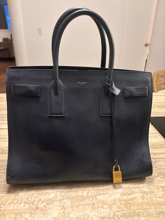 Saint Laurent Handbags - Saint Laurent Black Leather Satchel with Gold Padlock